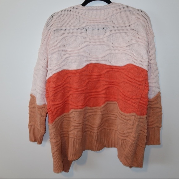 Boutique color block open front knit cardigan sweater coral - Picture 8 of 9